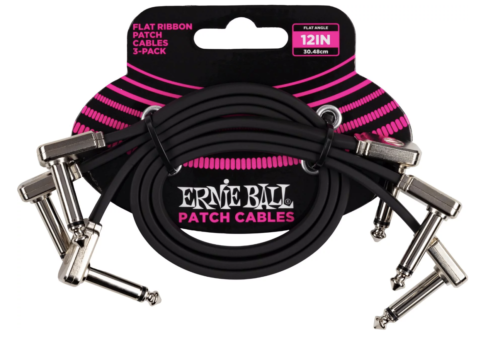 **3 PACK ERNIE BALL FLAT RIBBON 1' PATCH CABLES - BLACK (1 FOOT, P6227)**