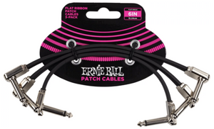**3 PACK ERNIE BALL FLAT RIBBON 6" PATCH CABLES - BLACK (6 INCH, P6226)**