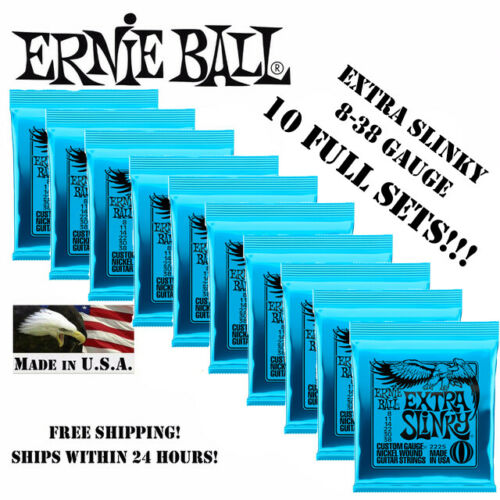 **10 PACK ERNIE BALL EXTRA SLINKY 8-38 ELECTRIC GUITAR STRINGS 2225 (10 SETS)**