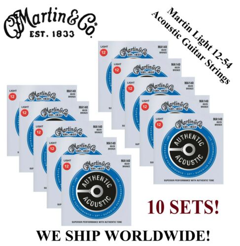 **10 SETS - MARTIN MA140 ACOUSTIC GUITAR STRINGS LIGHT 80/20 BRONZE (WAS M140)**