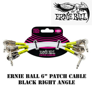 **3-PACK ERNIE BALL 6" RIGHT ANGLE PANCAKE PATCH WHITE CABLES 6052**