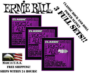 **3 PACK ERNIE BALL 2250 CLASSIC ROCK N ROLL SLINKY ELECTRIC GUITAR STRINGS **