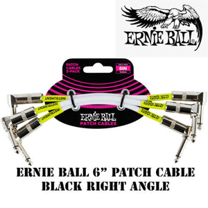 **3-PACK ERNIE BALL 6" RIGHT ANGLE PATCH CABLES WHITE 6051**