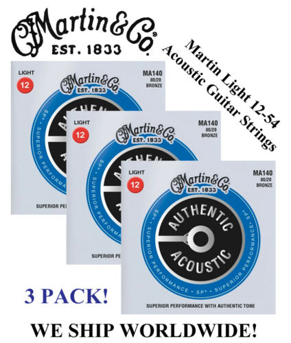 ** 3 SETS - MARTIN MA140 ACOUSTIC GUITAR STRINGS LIGHT 80/20 BRONZE (WAS M140)**