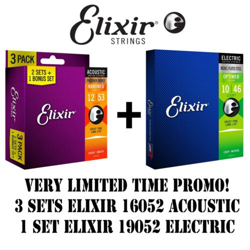 3 SETS ELIXIR 16052 ACOUSTIC GUITAR STRINGS+1 SET ELIXIR 19052 ELECTRIC STRINGS