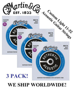 **3 SETS - MARTIN MA175 ACOUSTIC GUITAR STRINGS CUSTOM LIGHT 80/20 (WAS M175)**