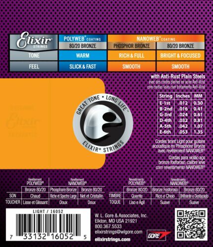 3 SETS ELIXIR 16052 ACOUSTIC GUITAR STRINGS+1 SET ELIXIR 12052