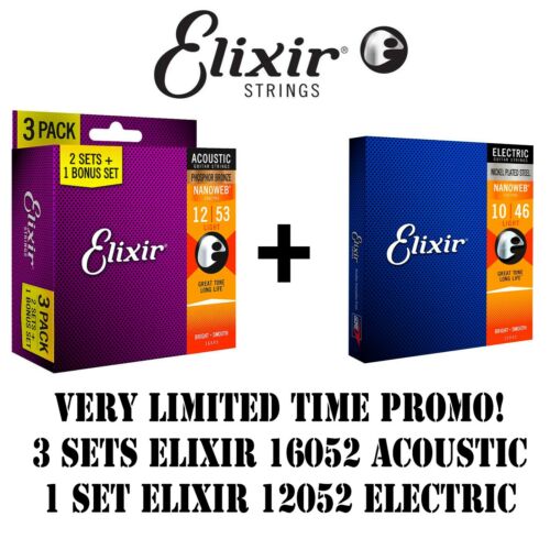 3 SETS ELIXIR 16052 ACOUSTIC GUITAR STRINGS+1 SET ELIXIR 12052 ELECTRIC STRINGS