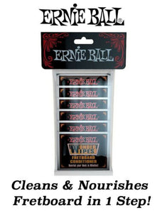 **ERNIE BALL FRETBOARD CONDTIONER & CLEANER WIPES - 20 INDIVIDUAL PACKS**