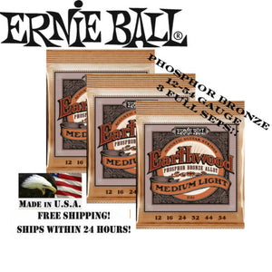 **3 SETS! ERNIE BALL EARTHWOOD PHOSPHOR BRONZE ACOUSTIC GUITAR STRINGS 2146**