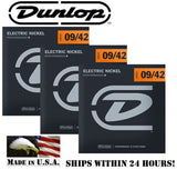 *3 SETS DUNLOP NICKEL PLATED STEEL ELECTRIC GUITAR STRINGS 9-42 GAUGE (DEN0942)*