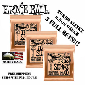 ** 3-PACK ERNIE BALL TURBO SLINKY 2224 NICKEL ELECTRIC GUITAR STRINGS 9.5-46 **