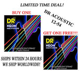 **DR HI-DEF NEON MULTI-COLOR ACOUSTIC GUITAR STRINGS (12-54) -- COATED STRINGS**