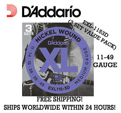 ~D'Addario EXL115 Nickel Medium Electric Guitar Strings - 3P Value Pack 11-49 ~