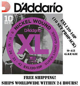 **10 SETS D'ADDARIO EXL120 ELECTRIC GUITAR STRINGS (NICKEL) EXL120-10P PROPACK**