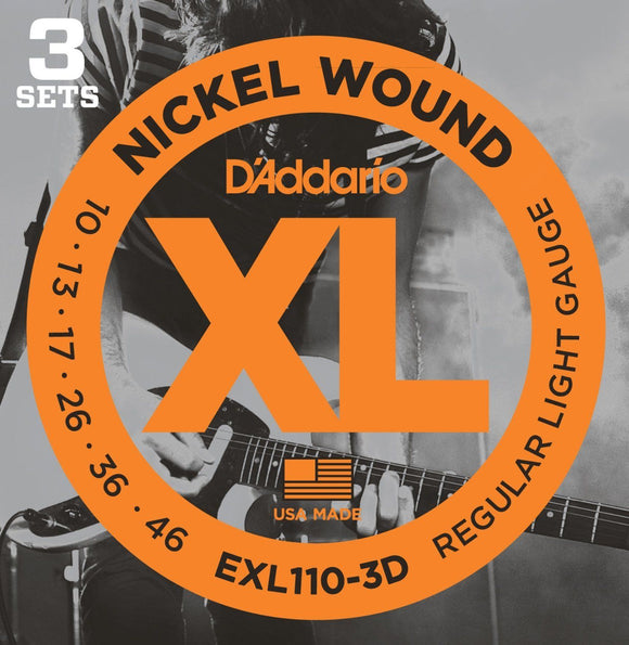 ~ 3 Sets D'Addario EXL110 Nickel Light Electric Guitar Strings - 10-46 ~