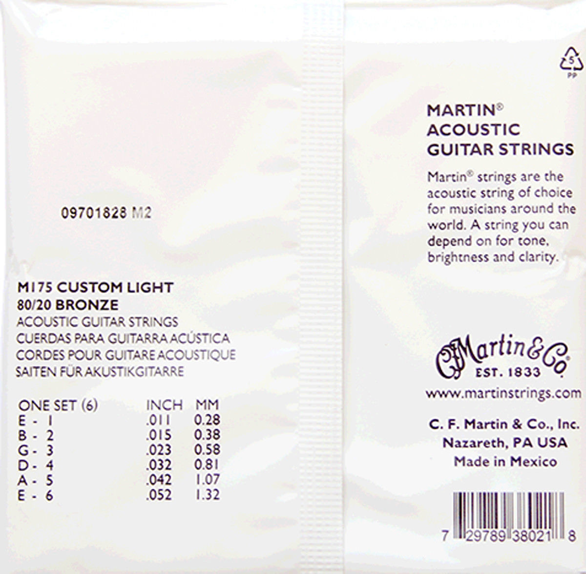 3 SETS MARTIN M175 ACOUSTIC GUITAR STRINGS CUSTOM LIGHT 80 20 BRO Mountain Rock Music